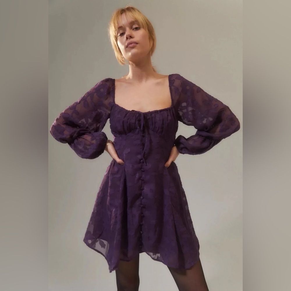 Urban Outfitters Wisteria Floral Long Sleeve Mini Dress
